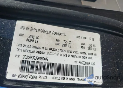 2006 Chrysler 300 Touring z USA, uszkodzony, nr VIN 2C3KA53G36H496402